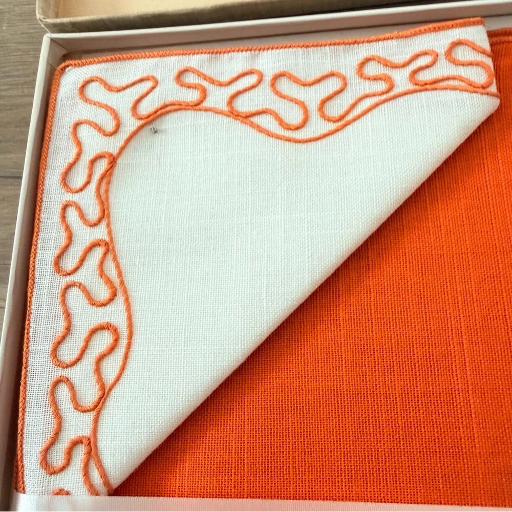 NIB Vtg Empress‎ 8 PCs Placemat Place Mat Set Mats & Napkins Orange Embroidered